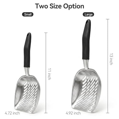 Cat Litter Scoop, Kitty Metal Scooper with Long Handle | Heavy Duty Aluminum Deep Sifter, Rustproof Durable Kitten Poop Shovel for Travel & Small Litter Box - color: Black, size: Medium