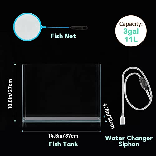 LAQUAL 3 Gallon Ultra Clear Glass Fish Tank, Rimless Low Iron Aquarium for Betta/Nano/Goldfish/Snail/Shrimp, Small Fish Tank with Fish Net & Cleaning Tools - color: 3 Gal