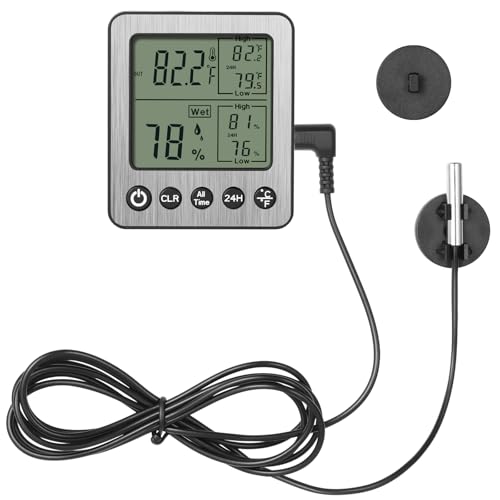 Digital Refrigerator Freezer Fridge Thermometer with Extra Sensor Reptile Thermometer Indoor Hygrometer max and min Remember Black ZZ20 - color: Black, size: h1