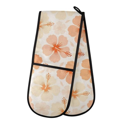 Dual-functionality Mitts and Pot Holders Sets High Heat Resistant Pot Holder Gloves Kitchen Aid BBQ (Orange Y2k Tropical Floral) - color: Orange Y2k Tropical Floral