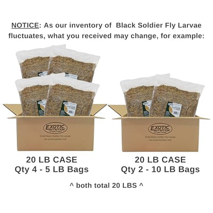 Exotic Nutrition 20 LB Bulk Dried Black Soldier Fly Larvae - High-Calcium Insect Treat - Chickens, Wild Birds, Bluebirds - size: 20 Pound (Pack of 1)