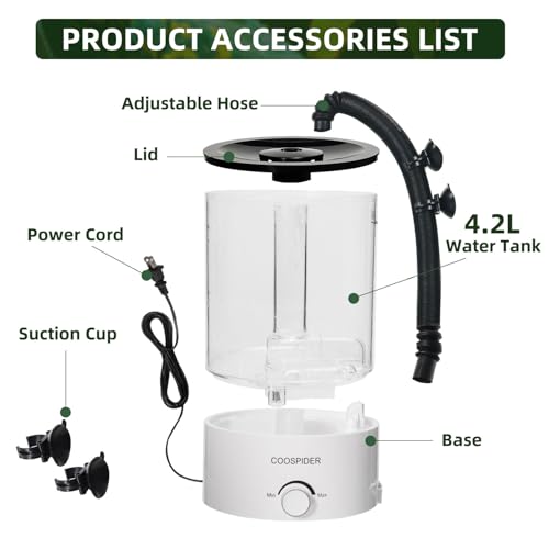 COOSPIDER Base CRH-400B Top Fill Reptile Humidifier, Reptile Fogger Tank Humidifier Accessories, Reptile Misting System Replacement for Reptiles Amphibians Herps Vivarium - color: 400B-White-Base