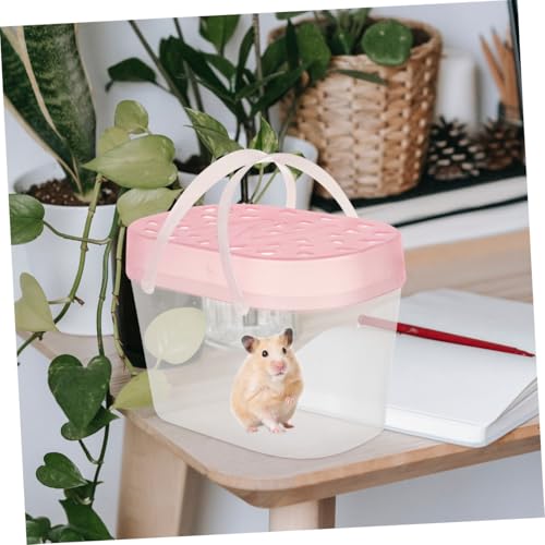 2pcs Portable Small Animal Carrier Cage, Pink Plastic Reptile Containers with Handle, Medium Turtle Box and Hamster Travel Carrier for Small Pets