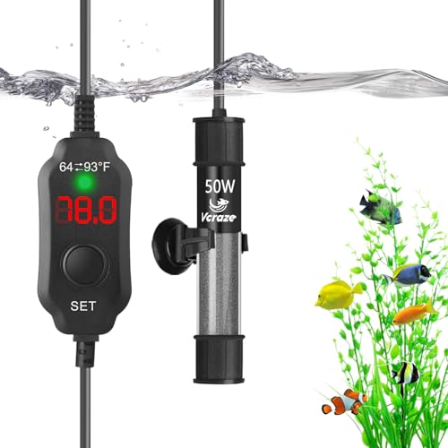 50W Compact Aquarium Heater for 5-10 Gallon Tanks | Super Short Submersible Fish Tank Heater with LED Digital Thermostat, Dry-Run & Overheat Protection, Memory Function - size: For Tanks 5-10 Gal