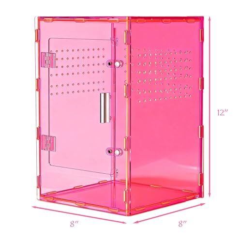8x8x12 Pink Acrylic Terrarium Vertical for Spider Reptile | Vertical pink acrylic terrarium 8x8x12, waterproof sealed body, secure anti-escape, suits Reptile spider small lizard - color: Pink