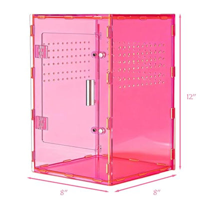 8x8x12 Pink Acrylic Terrarium Vertical for Spider Reptile | Vertical pink acrylic terrarium 8x8x12, waterproof sealed body, secure anti-escape, suits Reptile spider small lizard - color: Pink