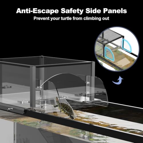 Turtle Basking Platform Extra Large for 17-19in Wide 40 Breeder 75 Gal Tank | Acrylic Basking Platform for Aquatic Turtles, One-piece Base& 4 Pillars Supports, Non-Slip Stepped Ramp, Anti-escape Barriers - size: Extra Large