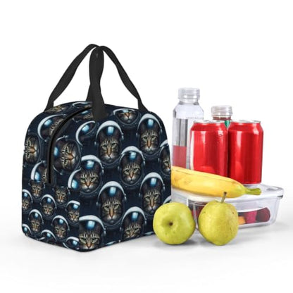 Women Cat Astronaut Print Insulated Lunch Bag Cooler | Cat Astronaut, Lightweight Nylon Thermal Tote, Leakproof Design for Office & Beach - color: Pattern (865)