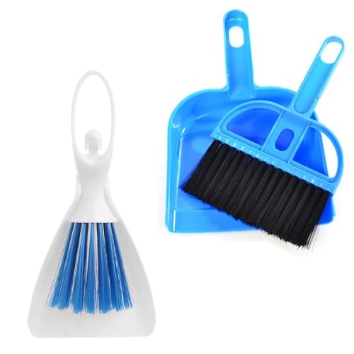PINVNBY Mini Dustpan and Brush Set, Cage Cleaner for Guinea Pigs, Cats, Hedgehogs, Hamsters, Chinchillas, Rabbits, Reptiles, and Other Small Animals 2 Pack Mini Hand Broom and Dustpan - color: Blue