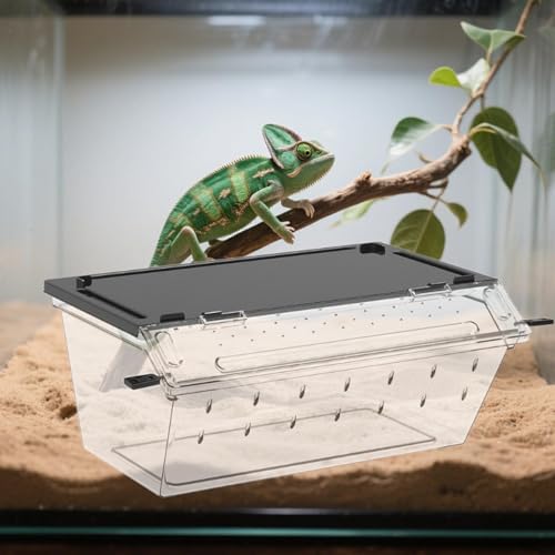Reptile Feeding Box Enclosure Cage Flexible Landscaping Space Hatching Case Breeding Tank for Scorpions Hermit Crabs, Black