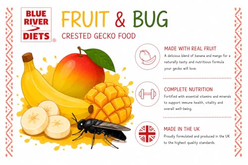 Blue River Diets Crested Gecko Diet | Fruit & Bug | All Natural Low Fat Complete Gecko Food | 2.1oz