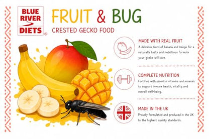 Blue River Diets Crested Gecko Diet | Fruit & Bug | All Natural Low Fat Complete Gecko Food | 2.1oz