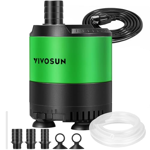 VIVOSUN 660GPH Sub Water Pump for Fish Tank, Pond, Aquarium, Hydroponics | 35W Submersible Water Pump, with Adjustable Flow, 4.9ft Tubing, Additional Ceramic Shaft, and Outlet Adapters, for Fountains - size: 6"×5"-660