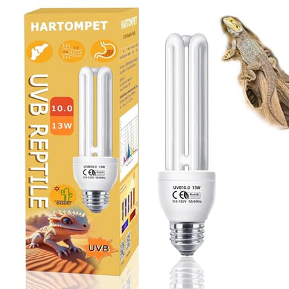 HARTOMPET Linear Tube UVA UVB 10.0 Bulb 13W, Fluorescent Reptile Lamp for Bearded Dragons, Geckos, Tortoises, Snakes & Other Desert Habitat Pets - size: 13 Watts