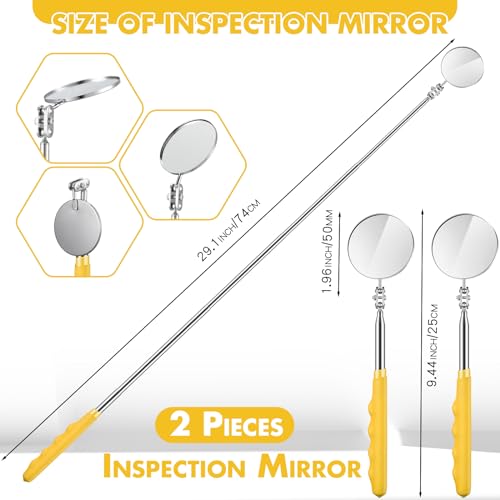 2 Pcs Telescoping Inspection Mirror Mechanics Mirror,50mm,Yellow | Round Extendable Handle for Technicians, HVAC Hard-to-reach Areas, Adjustable Angle Joint, Contractor Observation - color: Yellow, size: 50mm