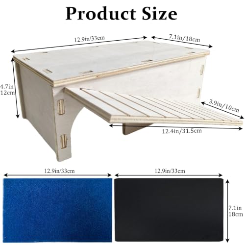 Bearded Dragon Basking Platform Gecko Hide Wood Reptile Hide Cave | Large,12.9"×7.1"×4.7",Detachable,Installation Instructions,with Slate Rock Mat,for Gecko Chameleon Snake Crested Gecko - size: Large