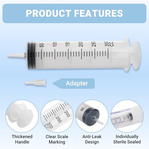 300ml Large Syringe, 5-pack Plastic Syringes for Liquid with Tip Adapter | 300cc Large syringe for thick liquids & Scientific Labs, Oil Transfer, Plant Watering & Refilling, Glue, Individual Sealed - style: 300 ML