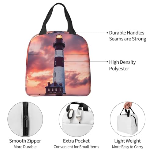 Insulated Lunch Bag Beauty Lighthouse Lunch Box for Women Men Reusable Leakproof Lunch Cooler Bag for Office Picnic - color: Beauty Lighthouse