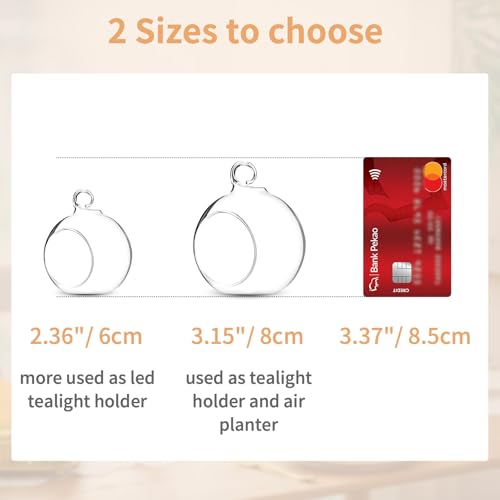 NUPTIO Hanging Glass Candle Holders, Set of 12 Globe Tealight Holders | 3.15 Inch Clear Glass Orbs, Hanging or Table Display, DIY Terrarium Craft, Garden Decor, Gift Idea - size: 3.15 inches