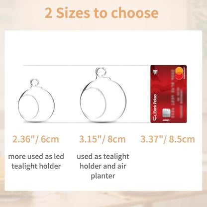 NUPTIO Hanging Glass Candle Holders, Set of 12 Globe Tealight Holders | 3.15 Inch Clear Glass Orbs, Hanging or Table Display, DIY Terrarium Craft, Garden Decor, Gift Idea - size: 3.15 inches