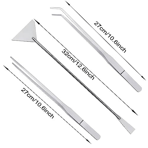 3Pcs Aquascaping Tools Kit, Long Stainless Steel Aquatic Plant Tweezers, Scrapers, Long Handle Feeder Tools for Fish Aquariums, Reptiles Snakes Lizard Gecko Spider and Bird (Silver) - color: Silver