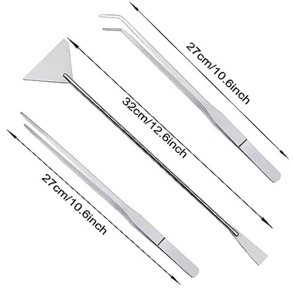 3Pcs Aquascaping Tools Kit, Long Stainless Steel Aquatic Plant Tweezers, Scrapers, Long Handle Feeder Tools for Fish Aquariums, Reptiles Snakes Lizard Gecko Spider and Bird (Silver) - color: Silver