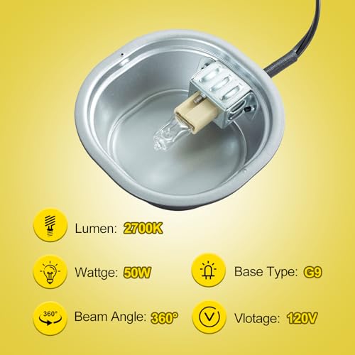 G9 Reptile Heat Lamp Combo Kit- 50W UVA Basking Bulb & Low Profile Tank Hood for Bearded Dragons Turtles Lizards Leopard Geckos | Terrarium Heating Lamp with Safety Mesh & Warm White Bulb - color: Warm White