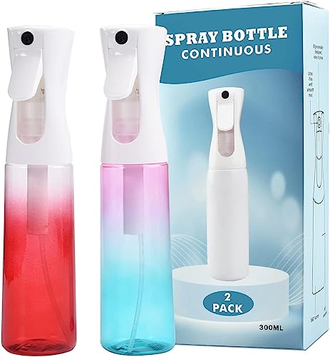 (2 Packs) Hair Spray Bottles, Continuous Water Mister Spray Bottle Empty for Hairstyling, Skin Care, Cleaning and Plant Spraying, 300ml/ 10 Oz (RED+BLUE) - color: Red,Skin