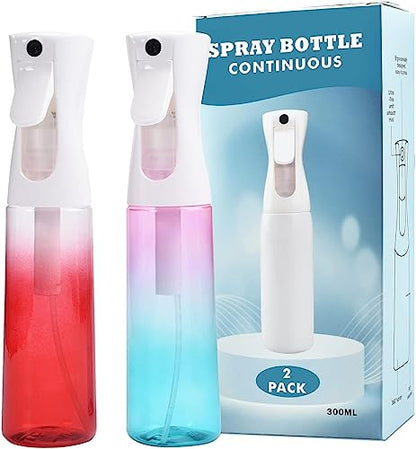 (2 Packs) Hair Spray Bottles, Continuous Water Mister Spray Bottle Empty for Hairstyling, Skin Care, Cleaning and Plant Spraying, 300ml/ 10 Oz (RED+BLUE) - color: Red,Skin