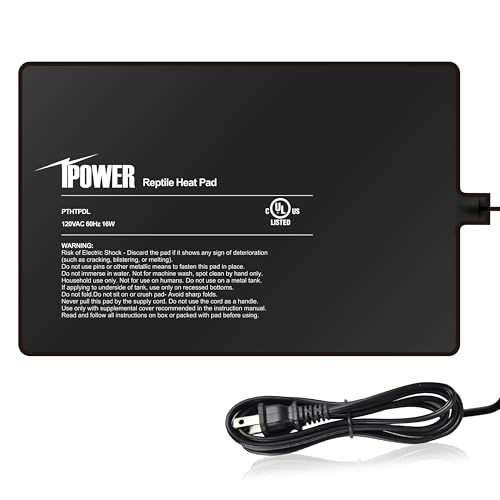 iPower 8x12 Inch Reptile Heating Pad, Under Tank Heater Terrarium Warmer Heat Mat for Turtles, Lizards, Frogs, Snakes, Safe & Energy-Efficient - color: Black/Heat Pad, size: 8" x 12"