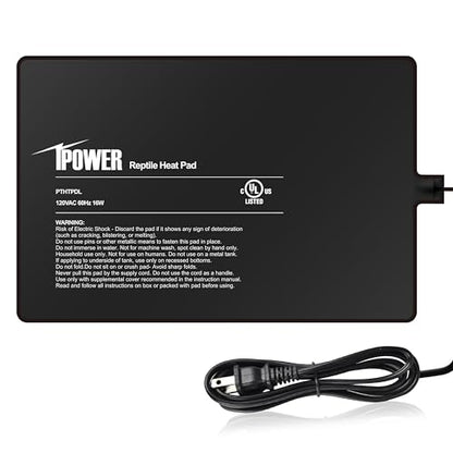 iPower 8x12 Inch Reptile Heating Pad, Under Tank Heater Terrarium Warmer Heat Mat for Turtles, Lizards, Frogs, Snakes, Safe & Energy-Efficient - color: Black/Heat Pad, size: 8" x 12"