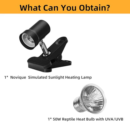 Reptile Heat Lamp with 360° Rotatable Clamp Basking Spot Light with 50W UVA UVB Heat Bulb Simulated Sunlight Heating Lamp for Turtles Lizards Snakes Amphibian Terrariums Tanks - size: Reptile Heat Lamp (Standard)