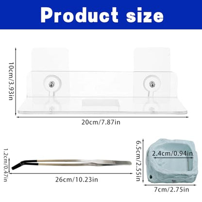 Axolotl Hammock Ledge for Aquarium with Feeding Dish and Feeding Tweezers，Axolotl Hammock with Ceramic Tray Feeder Bowl, Axolotls Accessories for Tank, Bearded Dragon Tank Accessories (7.8x3.9in)