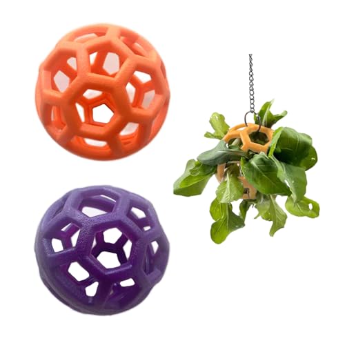 2 Pcs Tortoise Feeder Ball, Hanging Hay Feeder for Small Animals with Chain | Turtle Foraging Toy, Enrichment Feeding Ball for Pet Tortoise - color: Orange&Purple