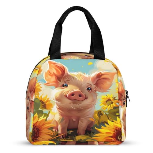 Sunflower Cute Pig Lunch Bag for Women Men | Insulated Lunch Box Leakproof Food Meal Containers Reusable Foldable 6L Capacity Lunch Tote Bags for Work Picnic Travel - color: style-18