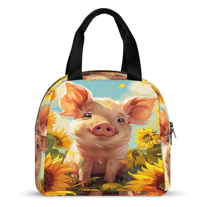 Sunflower Cute Pig Lunch Bag for Women Men | Insulated Lunch Box Leakproof Food Meal Containers Reusable Foldable 6L Capacity Lunch Tote Bags for Work Picnic Travel - color: style-18