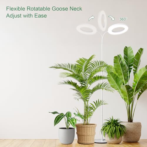 LBW Grow Light with Stand for Indoor Plants, Adjustable Height up to 68", Full Spectrum Grow Light for Large & Tall Plants, Auto Timer 6/8/12/16H, 5-Level Dimmable, 3 Lighting Modes - size: 1 Head 6.3" White