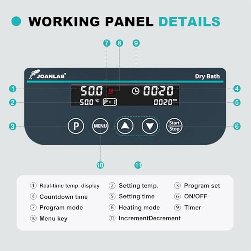 DB100-2P Dry Bath, 100℃ Programmable 0.2mlx96, 1.5mlx35 | Digital thermostatic block heater, heating, RT+5℃ to 100℃, 9 programs, timer, 0.2ml & 1.5ml block, for lab incubation - size: 0.2ml&1.5ml (Dual-Block)