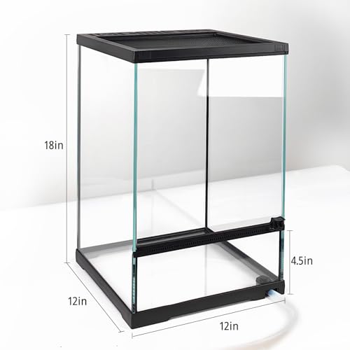 11 Gallon Tall Reptile Glass Tank 12"x12"x18" with Drainage Hole - Pre-Assembled Vertical Reptile Cage Enclosure for Arboreal Geckos,Chameleon,Lizard,Tree Frog and Snake