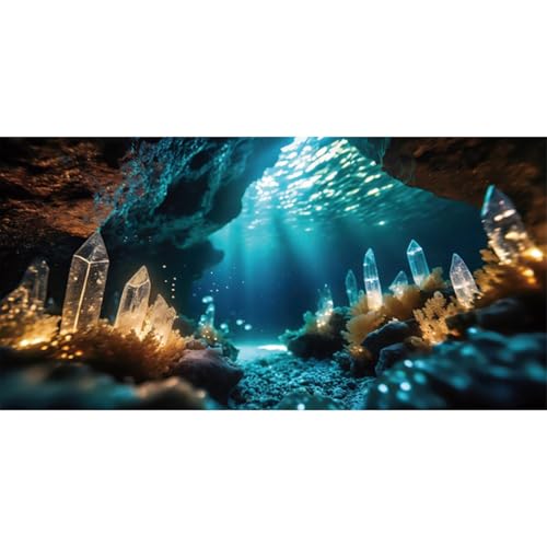 AWERT 48x18 inches Fantasy Garden Aquarium Background Under The Sea Background Sunshine Underwater Bubble Coral Rock Crystal Climbing Pet Background Decoration - size: 48x18in/120x45cm