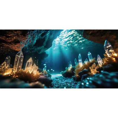 AWERT 36x18 inches Fantasy Garden Aquarium Background Under The Sea Background Sunshine Underwater Bubble Coral Rock Crystal Climbing Pet Background Decoration | AWERT Fantasy Underwater Sunshine Coral Bubble Crystal Rock Polyester Terrarium Background -