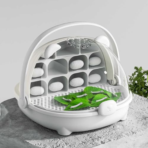Silkworm Growth Box, Silkworm Breeding Box with Transparent Space Capsule Design, Portable Reptile Feeding Box Transparent Animal Habitat Cage with Handle (Grey) - color: Grey