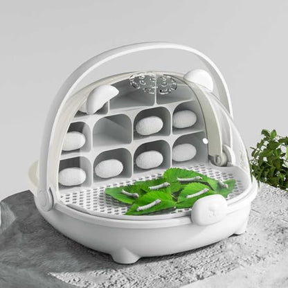 Silkworm Growth Box, Silkworm Breeding Box with Transparent Space Capsule Design, Portable Reptile Feeding Box Transparent Animal Habitat Cage with Handle (Grey) - color: Grey