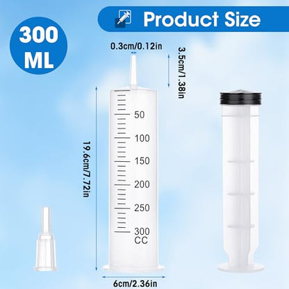 300mL Large Syringe for Liquid- Large Plastic Syringe with Tip Adapter for Scientific Labs, Oil Transfer, Plant Watering & Refilling - style: 300 ml