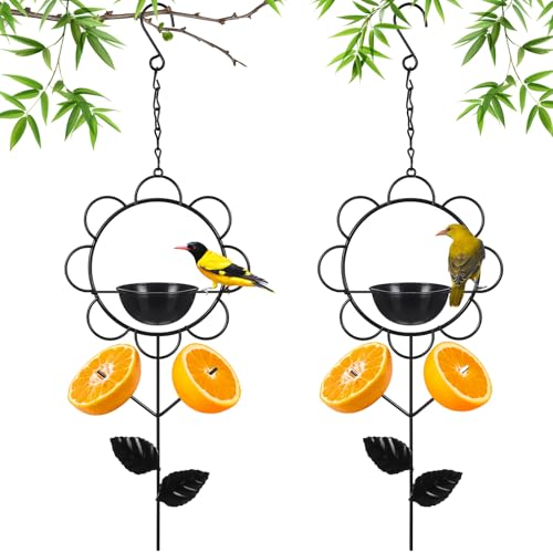 Hushee 2 Pcs Oriole Feeder for Outdoors Grape Jelly and Oranges Fruit Metal Bird Feeder Outdoor Garden Hanging Drinking Container Hummingbird Jelly for Outdoor Hanging Garden Patio(Sunflower Shaped) - style: Sunflower Shaped