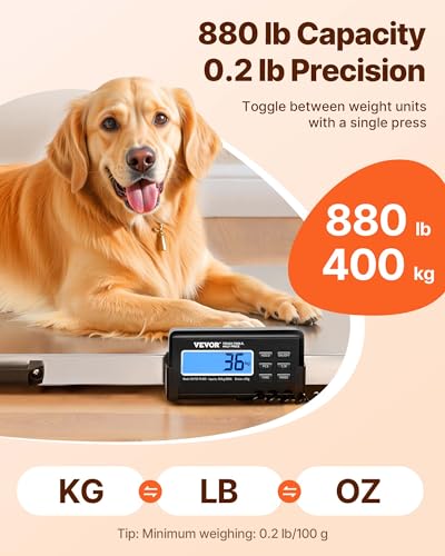 VEVOR 880Lbs x 0.2Lbs Livestock Scale Shipping Scales Large Platform 40.6x20.9Inch Stainless Steel Vet Scale Industrial Floor Scale Large Animal Dog Pig Scale Goat Weight Scale Pet Digital Scale | For Dogs, Pigs, Goats and Animal Pets, Stainless Steel Ind