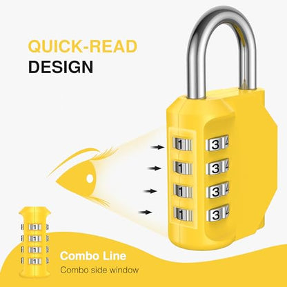 Puroma 1 Pack Combination Lock Locker 4 Digits Combo Padlock Gym Yellow | For School Gate Fence Toolbox Hasp Storage, Outdoor, Resettable, Weatherproof, Side Window, Crack Cut Resist, Hardened Steel - color: Yellow