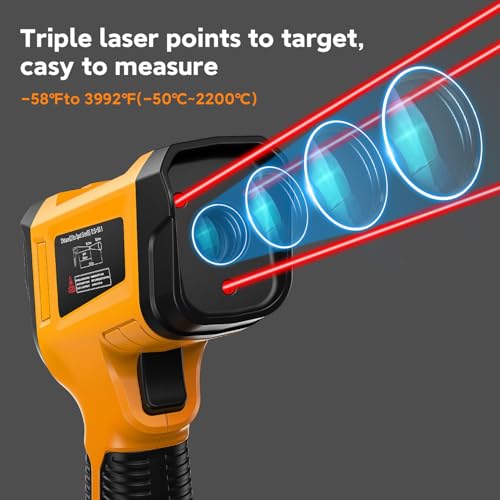 -58°F to 3992°F Infrared Thermometer Gun,Triple Laser, 50:1 D/S | Built for Foundries, Furnaces & Metal Casting • 3992°F High-Temperature Range • Data Logging - color: Yellow/-58°F to 3992°F