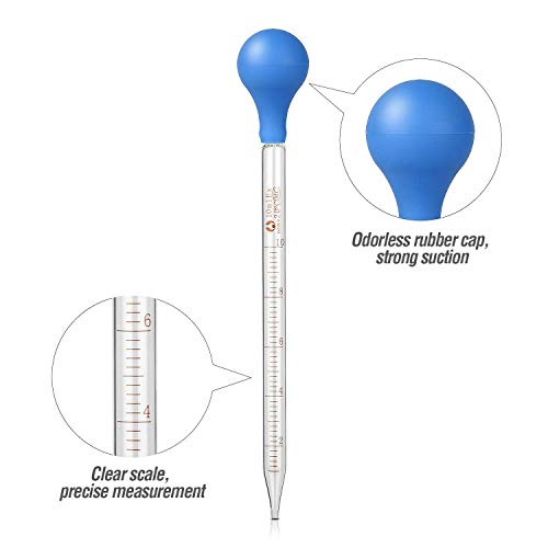2Pcs Glass Graduated Dropper Pipette for Liquid Essential Oil, 10ml Lab Dropper Pipettes Transfer with Rubber Cap and 1Pc Cleaning Brush - size: 2 pcs