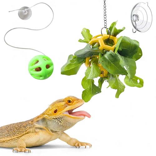 Bearded Dragon Enrichment Toys Feeder Ball, Interactive Feed Toys Bells Exercise Ball for Reptile Lizard Gecko Small Animals, Bearded Dragon Tank Accessories, Reptile Tank Accessories (Yellow) - color: Yellow